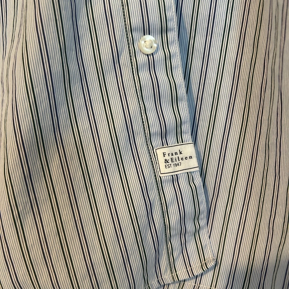 Frank & Eileen Grayson Button-Up Shirt XS Blue White Stripe Cotton Tunic - Picture 7 of 8